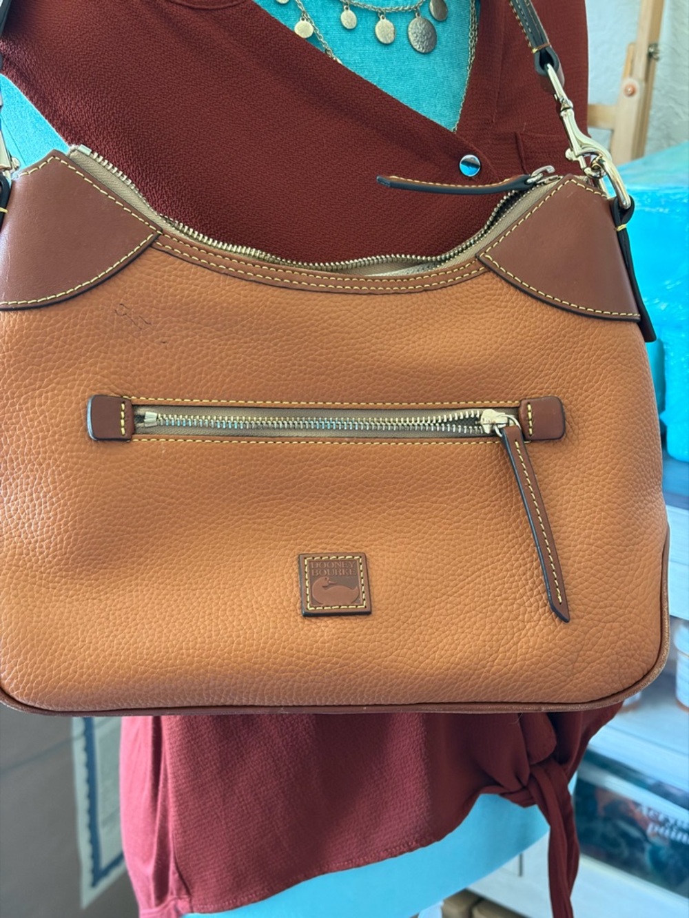 Dooney & Bourke Caramel Brown Pebble Leather Shoulder Bag
